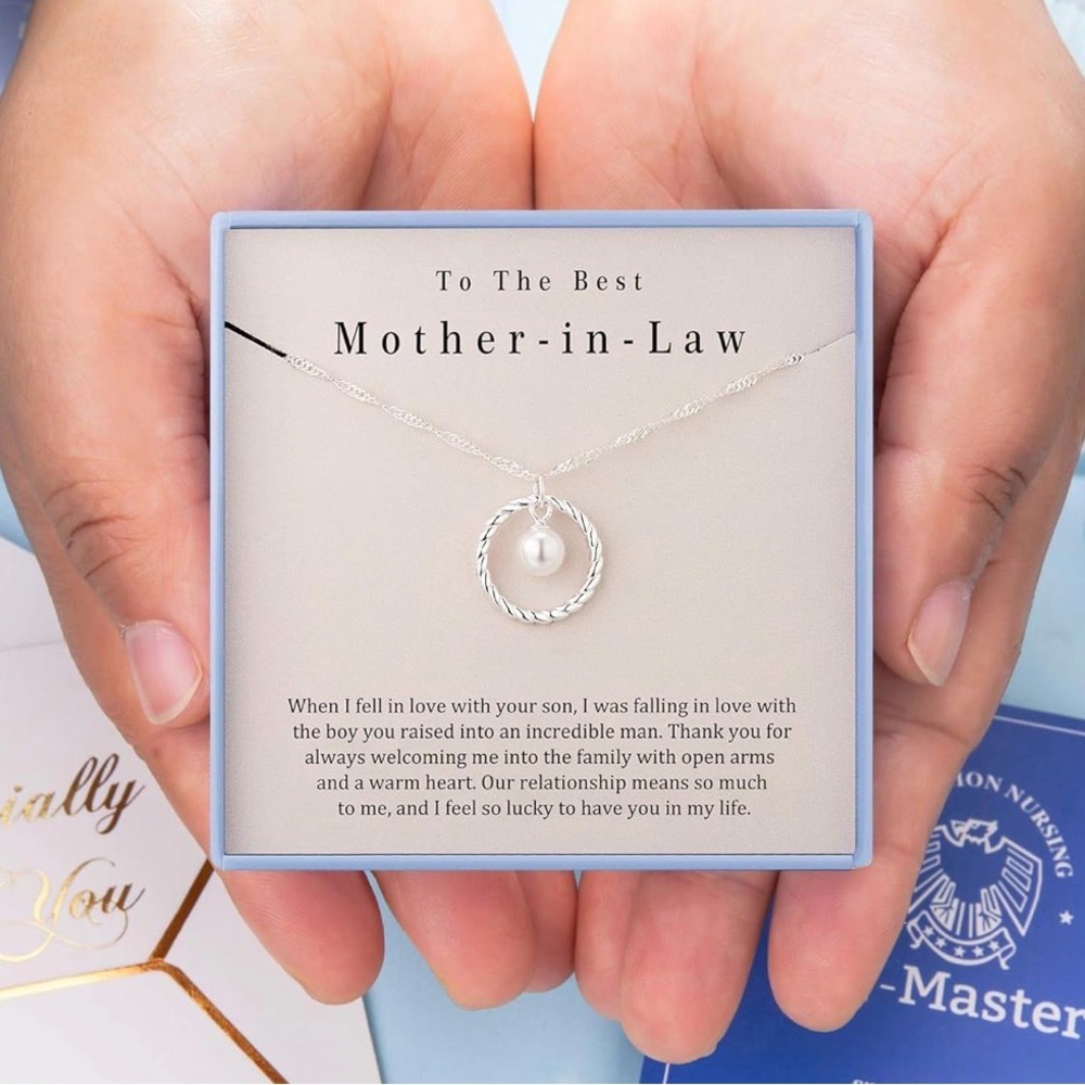 Mother in Law Necklace Mom Gift 925 Sterling Silver Faux Pearl Wedding Jewelry